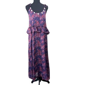 Figue Alina Paisley Silk Cowrie Shell Ruffle Maxi Dress S Boho Resort Luxury